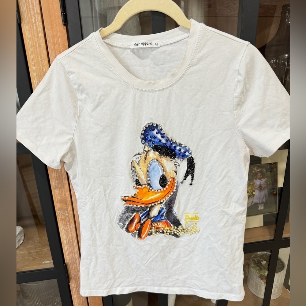 Donald Duck embellished tee short sleeve top pearls rhinestones disney QOS